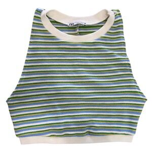 Zara Womens Striped Knit Crop Top Blue Green Yellow Sleeveless Size S